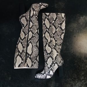 BAMBOO Snakeskin Over the Knee Boots - Black and White